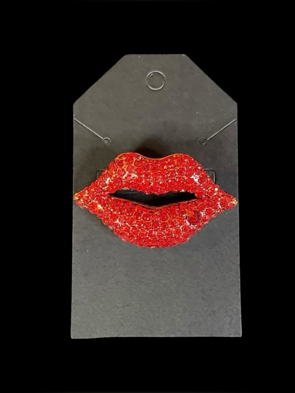 Rhinestone Red Hot Lips Brooch Pin Gold-Tone Back NWOT